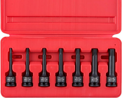 01130B 3/8" Drive Allen Socket Set, 7 Piece, 3 Inch, 3/8” Impact Hex Bit Socket Set, Metric Hex Driver 4 Mm to 12 Mm, Chrome - Moly Cr - Mo Impact Grade - Brahouse