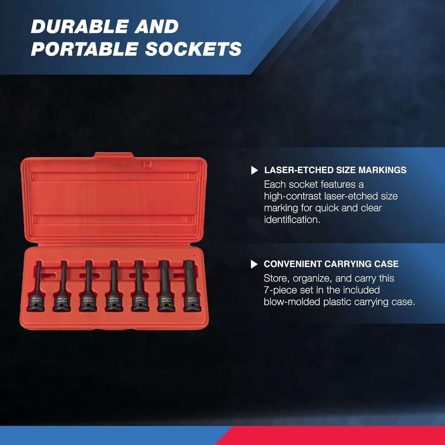01130B 3/8" Drive Allen Socket Set, 7 Piece, 3 Inch, 3/8” Impact Hex Bit Socket Set, Metric Hex Driver 4 Mm to 12 Mm, Chrome - Moly Cr - Mo Impact Grade - Brahouse