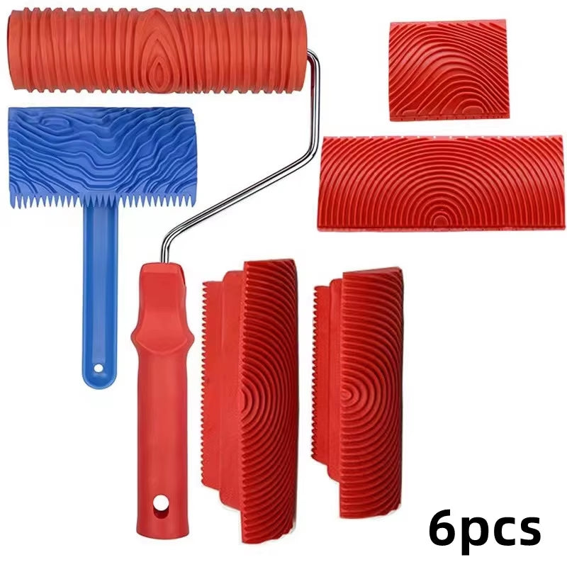 Rubber Roller Brush Imitation Wood Wall Painting Machine DIY Texture Roller Art Paint Brush for Home Decoration Painting Tools