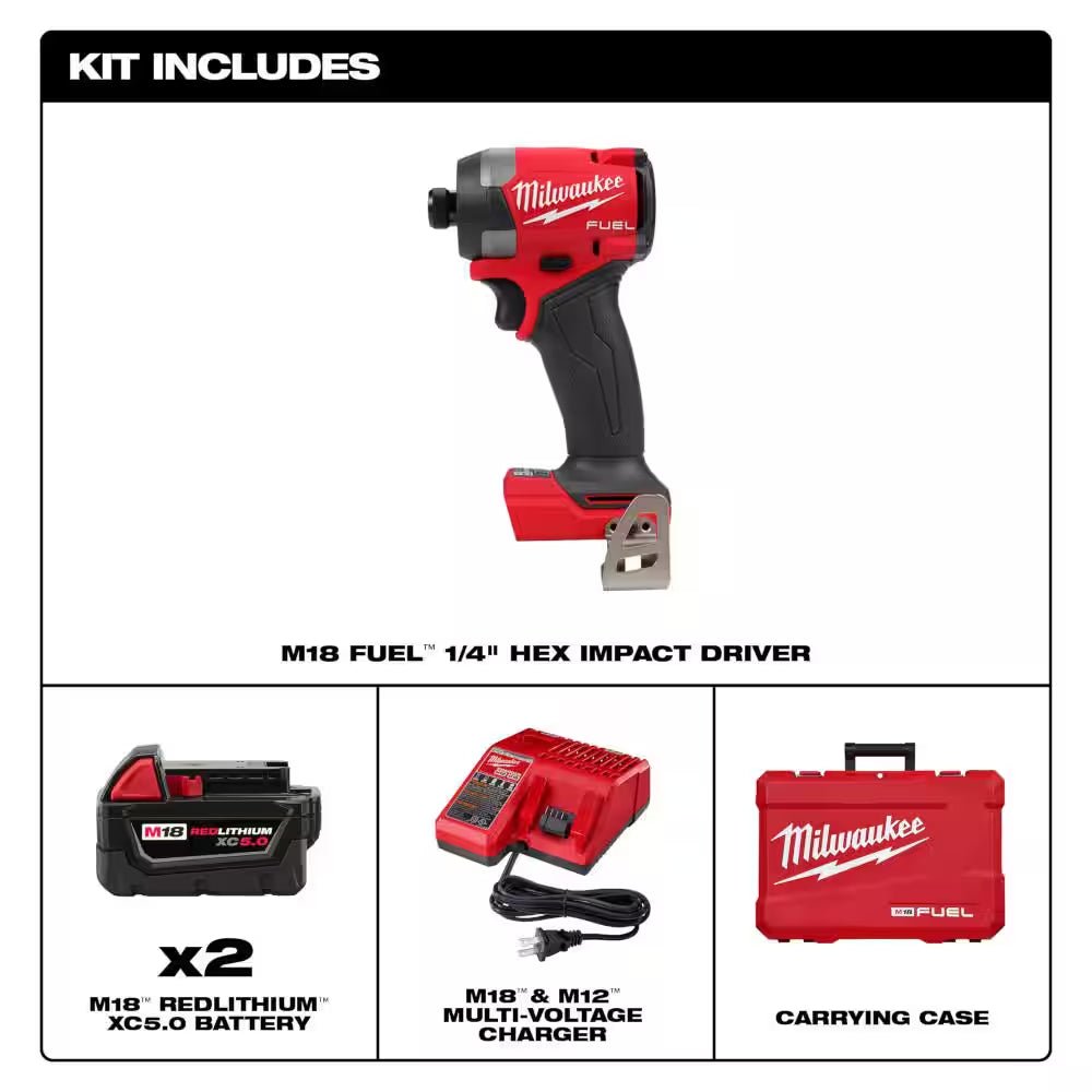 M18 Fuel 18 - V Lithium - Ion Brushless Cordless 1/4 In. Hex Impact Driver Kit W/(3) 5.0 Ah Batteries, Charger & Hard Case - Brahouse