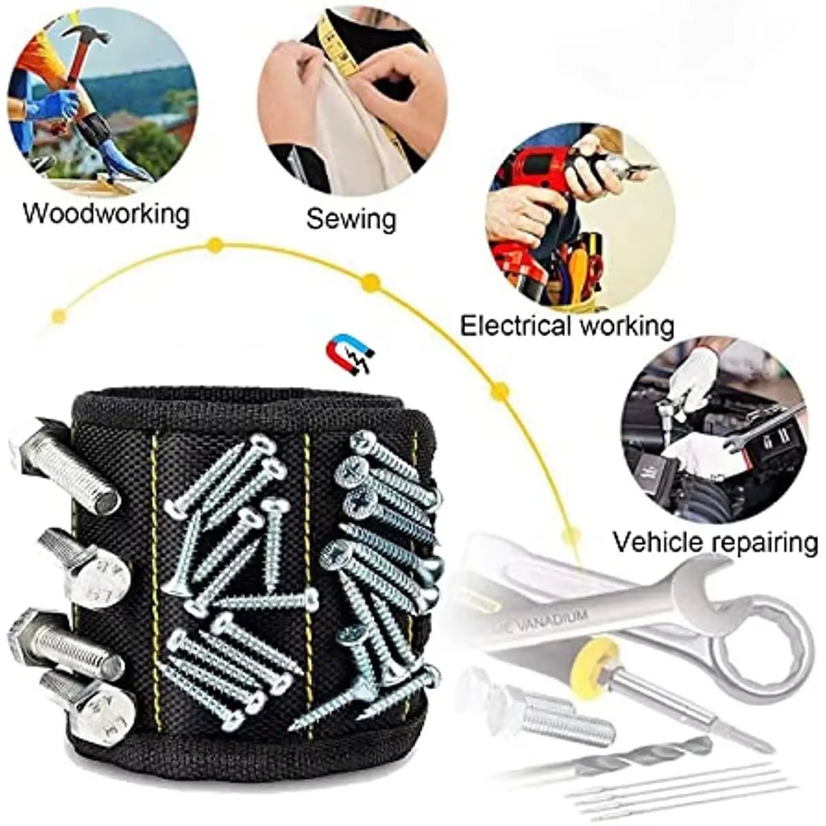 Magnetic Tool Wristband Working Magnetic Wristband, Magnetic Wristband with Strong Magnetic Nail Suction - Brahouse