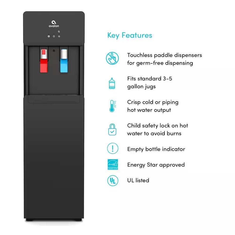 Touchless Bottom Loading Water Cooler Dispenser, Hot & Cold Water, Ul/Energy Star - Black - Brahouse